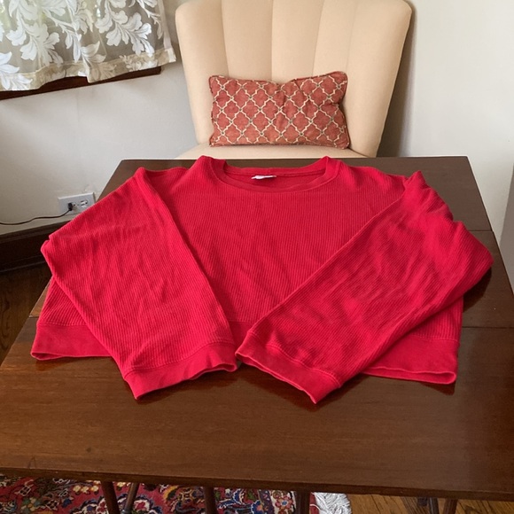 Basic Threads Santa Monica CA Red Boxy Cropped Oversized Cotton Ribbed Top 1 L - Picture 5 of 12